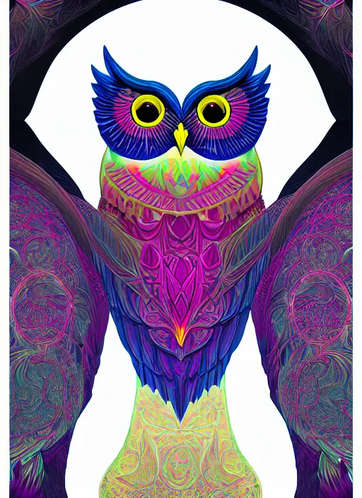 Image similar to symmetry!! product render poster vivid colors divine proportion owl, 神 圣, glowing fog intricate, elegant, highly detailed, digital painting, artstation, concept art, smooth, sharp focus, illustration,