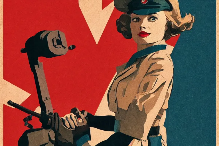 Image similar to communist Propaganda poster Margot Robbie in WW2 uniform by moebius and atey ghailan by james gurney by vermeer by George Stubbs full body full body full body full body trending on artstation vector art vector art vector art vector art inspirational