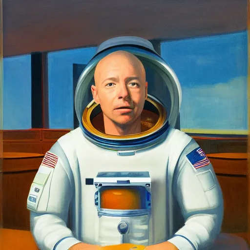 Image similar to a portrait of an astronaut, in the style of Edward Hopper, 4k,