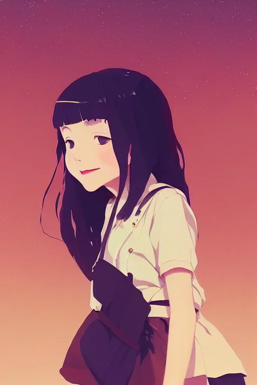 Image similar to portrait of a smiling girl by ilya kuvshinov, cloudy sky background lush landscape ln illustration concept art anime key visual trending pixiv by victo ngai fanbox by greg rutkowski makoto shinkai takashi takeuchi studio ghibli