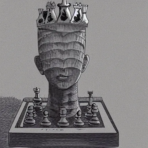 Image similar to a person with a chess piece for a head, by moebius