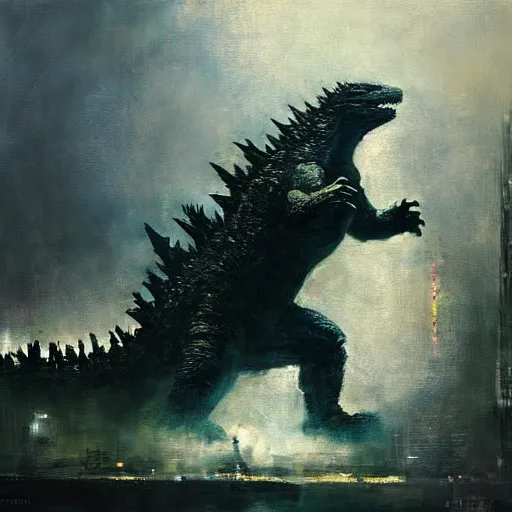 Image similar to godzilla painted by jeremy mann, highly derailed