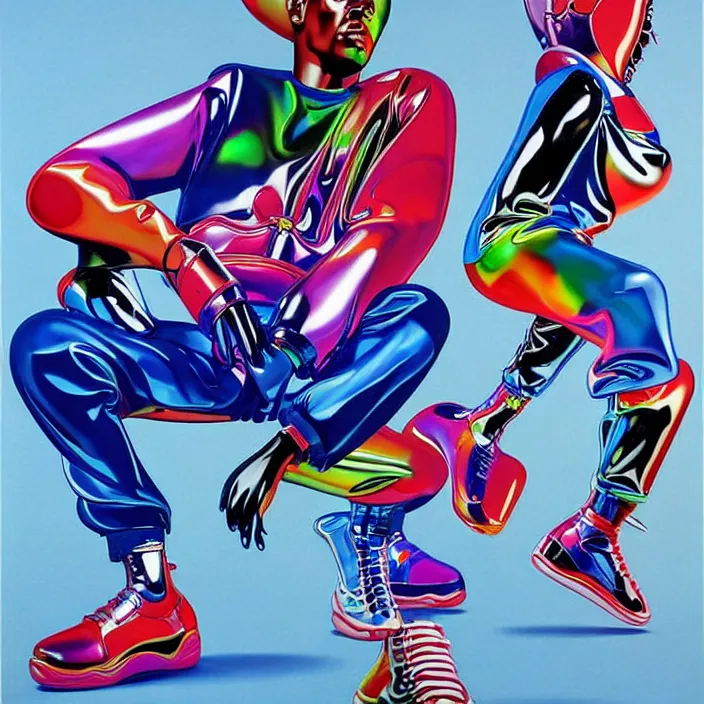 Image similar to futuristic sneakers in jeff koons hip hop bauhaus style, highly detailed, hyper realistic, art by todd mcfarlane