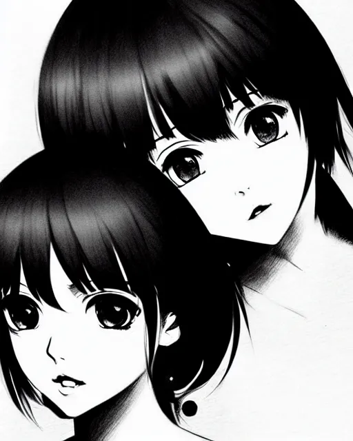 Image similar to portrait of cute girl, illustration concept art, anime, manga, pencil sketch, black and white trending pixiv fanbox, art by ilya kuvshinov