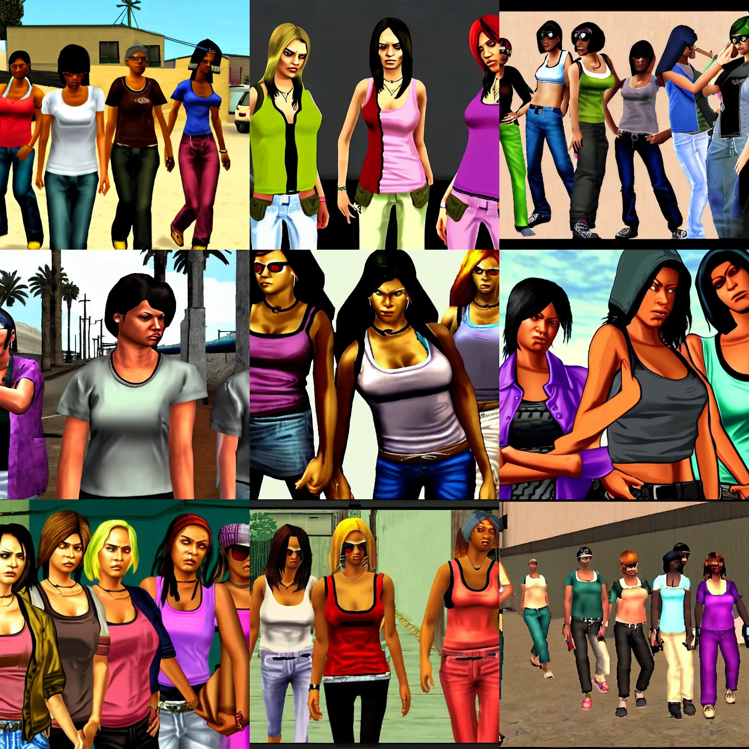 Prompt: screenshot of female gangsters from gta san andreas