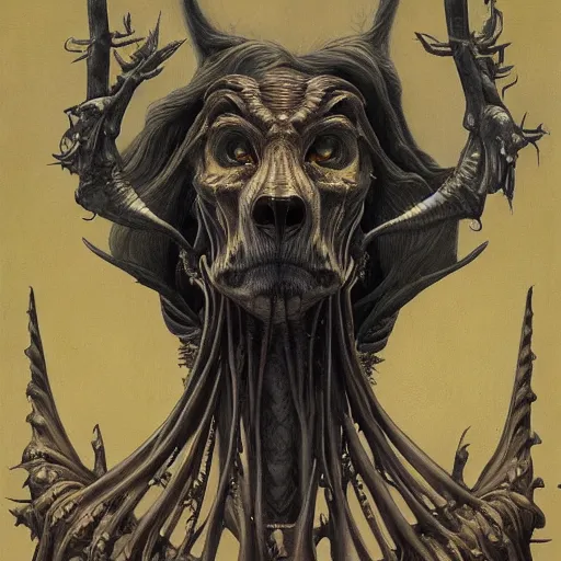 Prompt: portrait of a golden skeletal beast, by Gerald Brom