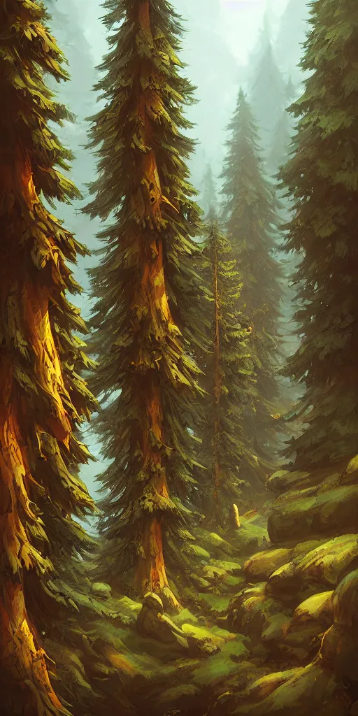 Prompt: group of pine trees by andreas rocha, by justin gerard, by anato finnstark