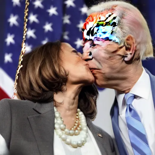 Image similar to Kamala Harris and Joe Biden kissing each other, 8k, highly detailed,