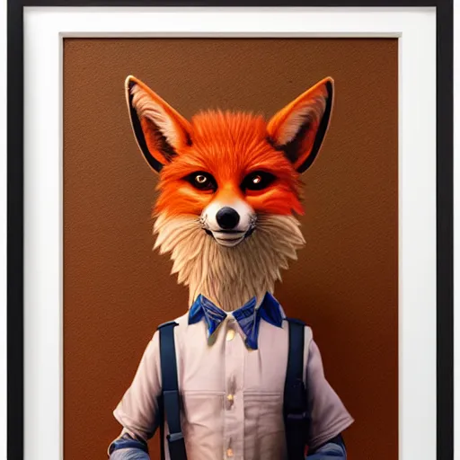 Prompt: a cute male anthropomorphic vulpes vulpes fulva in school hallway, pixar style, by tristan eaton stanley artgerm and tom bagshaw.