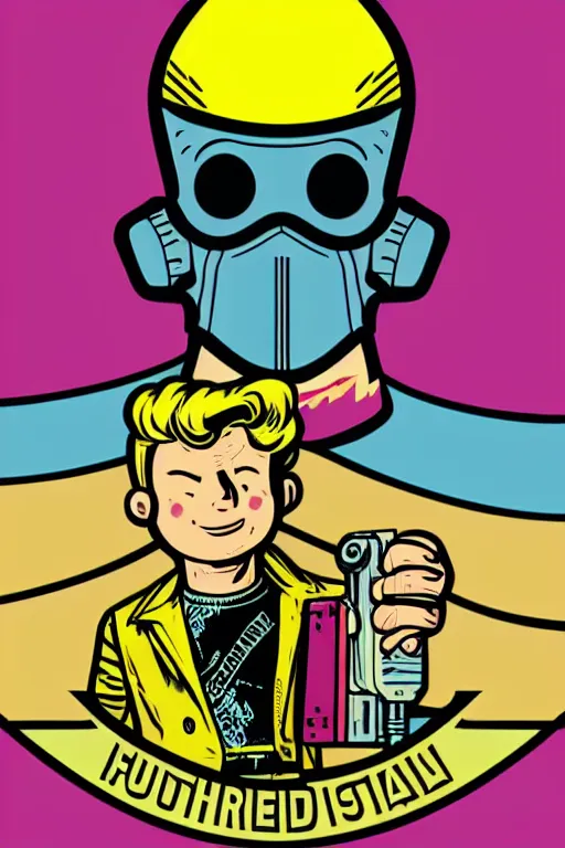 Image similar to fallout 7 6 retro futurist illustration art by butcher billy, sticker, colorful, illustration, highly detailed, simple, smooth and clean vector curves, no jagged lines, vector art, smooth andy warhol style