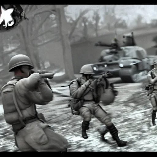 Prompt: My Little Pony in World War 2 battlefield footage taken on old camera