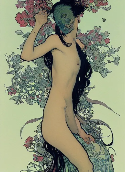 Image similar to a woman by james jean, alphonse mucha, brian despain, will murai, linn olofsdotter, sam weber, jinyoung shin, joy ang, andrey gordeev, mark verhaagen, paul davey, craig mullins, shane prigmore, ryohei hase, andrew wyeth, szukalski