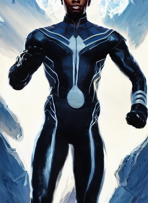 Image similar to chadwick boseman black banther and halle berry as the character strom from x - men, white hair, lightning beings, epic splash cover art,, by artgerm, greg rutkowski, james gurney, alex ross