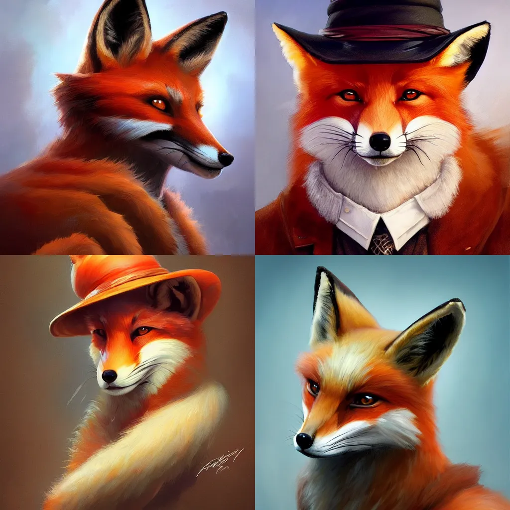 Prompt: A beautiful digital painting of a Fox with a Mafia Hat Oil Painting, by Stanley Artgerm Lau, frank frazetta, Rossdraws, James Jean, gerald brom, Andrei Riabovitchev, Marc Simonetti, and Sakimichan, trending on artstation, SFW version