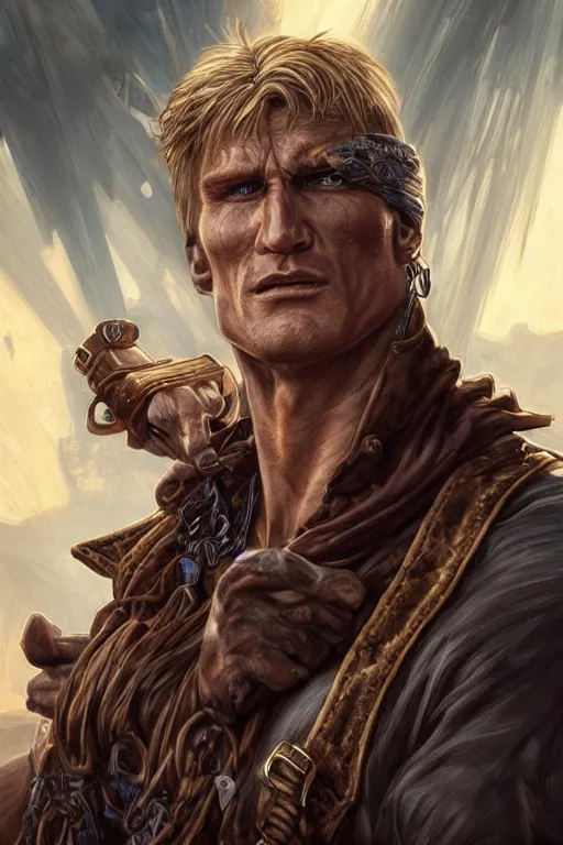 Prompt: ultra realistic illustration, hulking herculean dolph lundgren as a rogue pirate thief from baldurs gate and diablo, intricate from baldurs gate, elegant, highly detailed, digital painting, artstation, concept art, smooth, sharp focus, illustration, art by artgerm and greg rutkowski and alphonse mucha