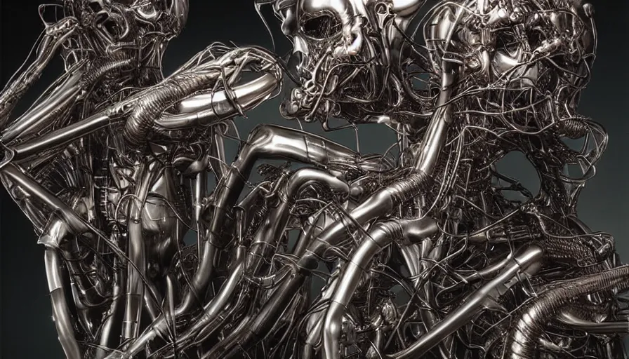 Prompt: biomechanical utopia full of sentient nanites and wonder, hyper realistic by Hajime Sorayama and H.R Giger,