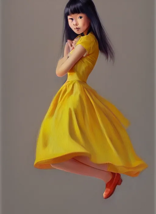 Image similar to photo of a cute young asian girl wearing a yellow honey dress in the style of stefan kostic, realistic, sharp focus, 8 k high definition, insanely detailed, intricate, elegant, art by stanley lau and artgerm