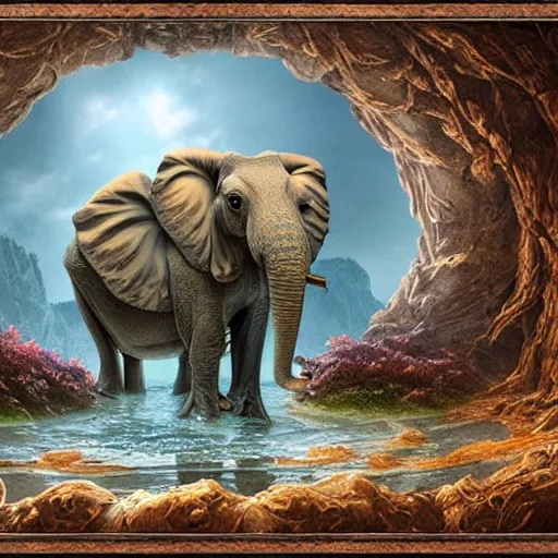 Prompt: frog - elephant creature, fantasy art, matte painting