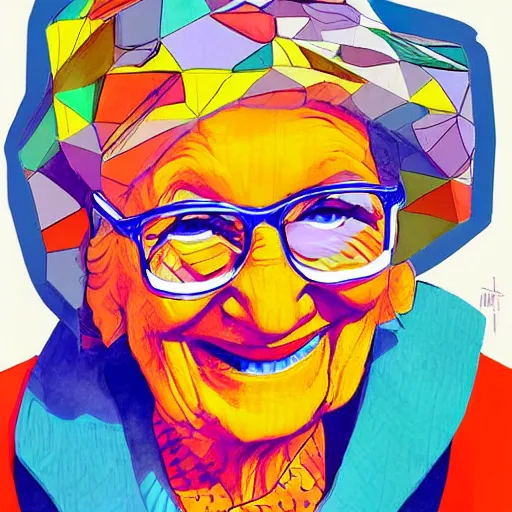 Prompt: smiling grandma by buckminster fuller, colorful, sketch