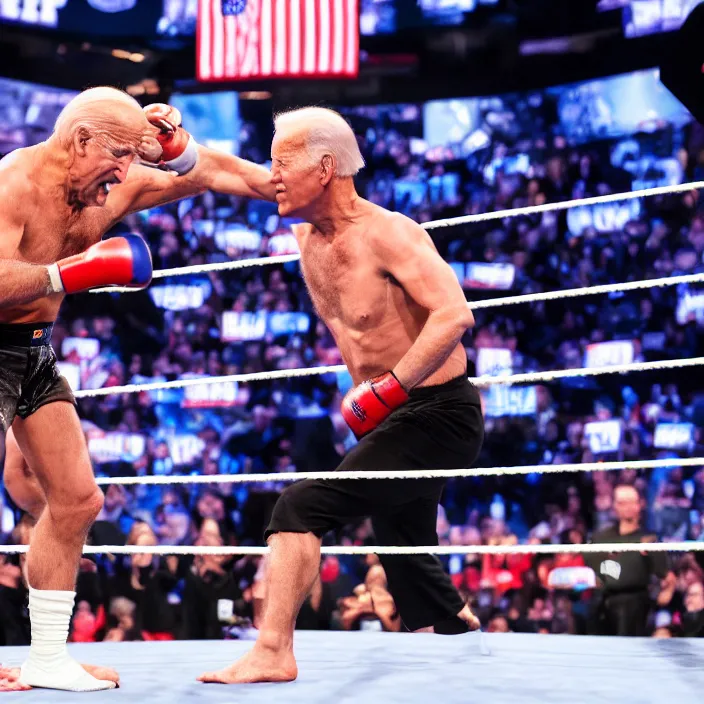 Prompt: Joe Biden fighting in the WWE, detailed 4k photograph