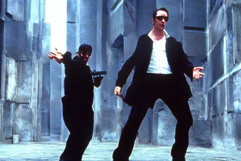 Image similar to film still of Alan Rickman as Neo in The Matrix 1999