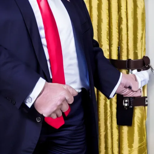 Prompt: Donald Trump in handcuffs, photo, detailed, 4k