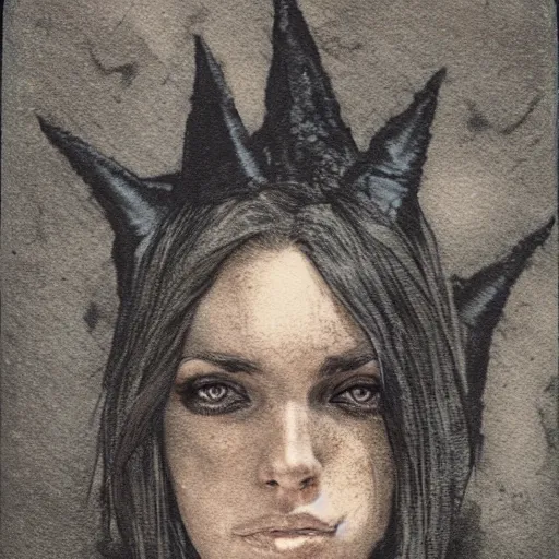 Prompt: full body portrait of a witch with black eyes by Cédric Peyravernay, detailed, instax