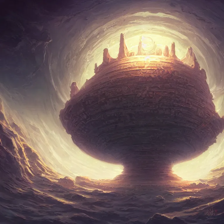 Image similar to Giant Floating Circular Ancient Sacred Sublime Cosmic Structure by Andreas Rocha