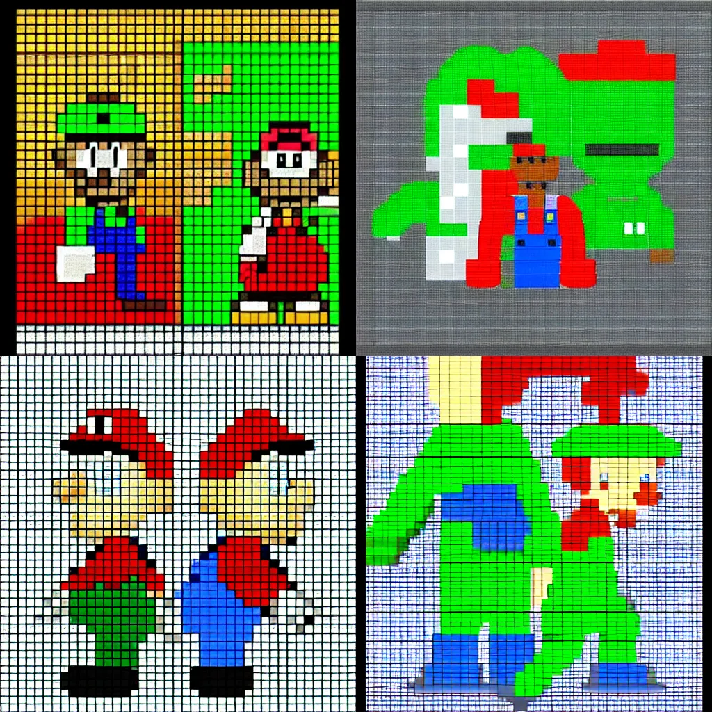 Prompt: Mario and Luigi, pixel art