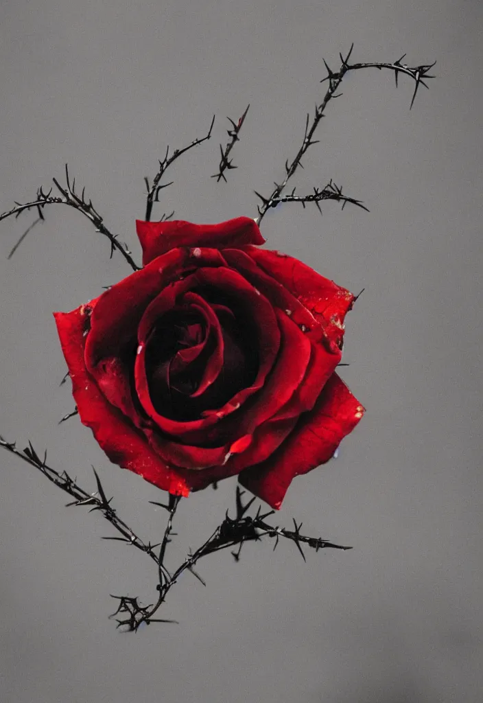 Image similar to a beautiful black rose with blood - stained thorns