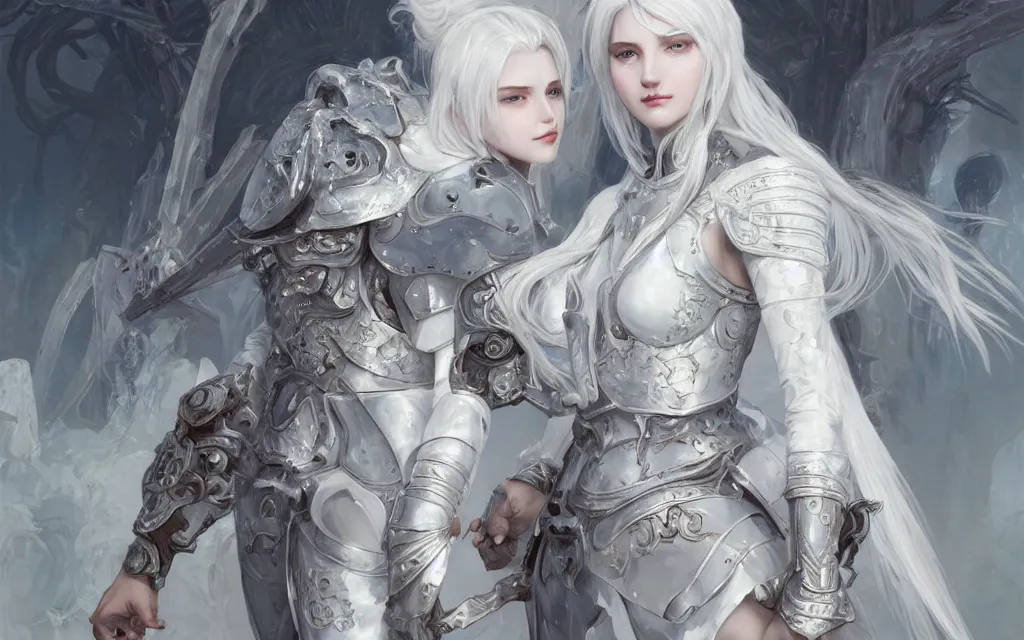 Image similar to portrait white hair knights of zodiac girl, matt white ice color armor, in ruined agora of athens, ssci - fi and fantasy, intricate and very very beautiful and elegant, highly detailed, digital painting, artstation, concept art, frostbite engine, smooth and sharp focus, illustration, art by tian zi and wlop and alphonse mucha