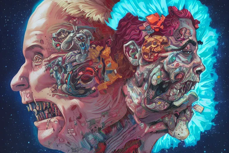 Prompt: zombies having a brain fight, tristan eaton, victo ngai, artgerm, rhads, ross draws