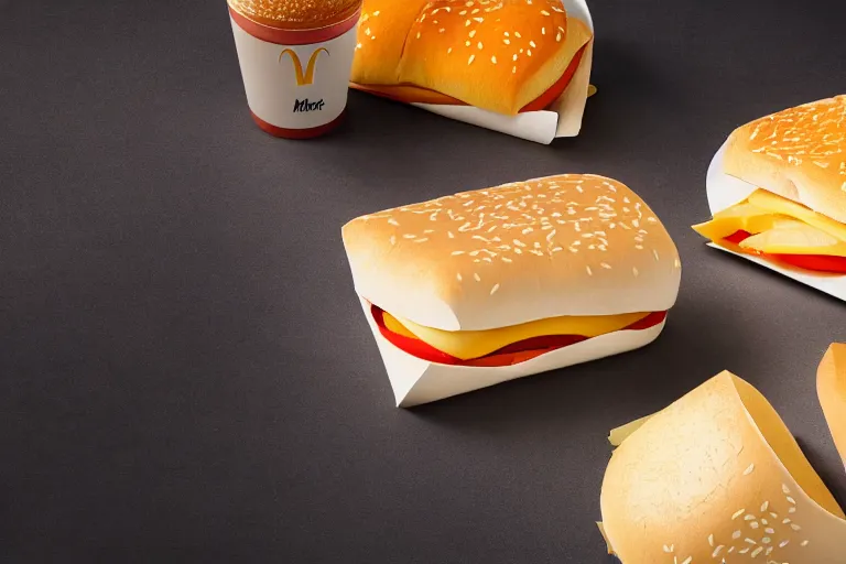 Image similar to mcdonalds stacked cheese slices between sesame seed buns, commercial photograph