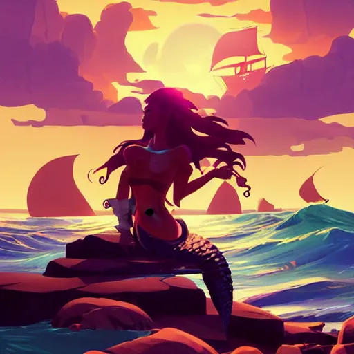 Image similar to painting mermaid treasure on sea of thieves game avatar hero smooth face median photoshop filter cutout vector, behance hd by jesper ejsing, by rhads, makoto shinkai and lois van baarle, ilya kuvshinov, rossdraws global illumination