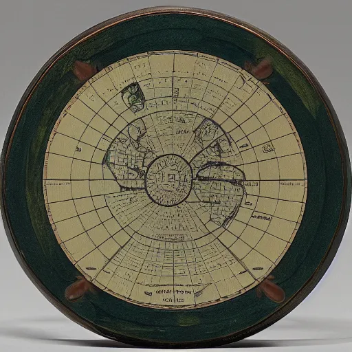 Image similar to a stack of turtles beneath a round disc showing a map of the earth, side view