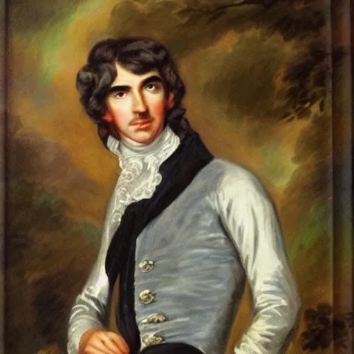 Prompt: regency era painting of a young george harrison in the style of thomas gainsborough