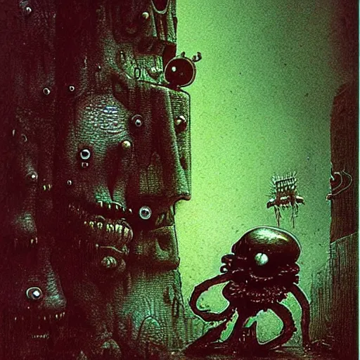 Image similar to batteryman micro - cell beksinski, eldritch, apocalypse, creepy creature, horror spooky