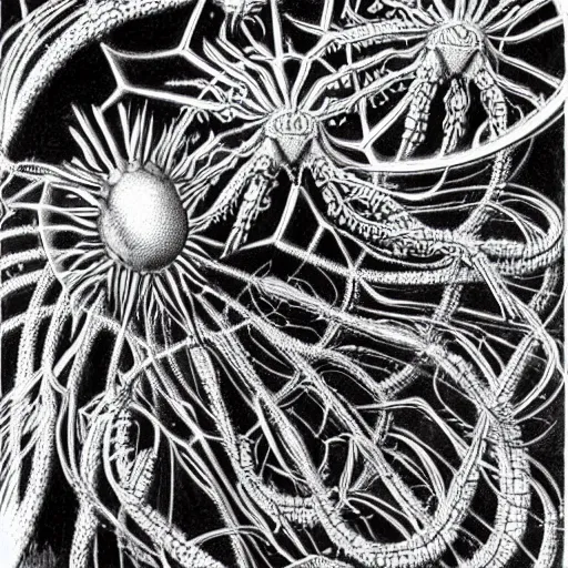 Prompt: Detailed drawing of alien spiders From Art Forms in Nature by Ernst Haeckel