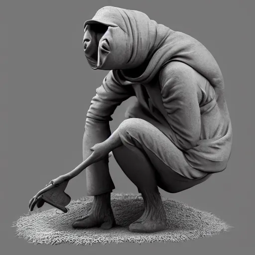 Prompt: if memes were turned into a person by banksy, trending on artstation, 3 d sculpture, structure, ray trace, photorealistic, high resolution, vray, 8 k, octane