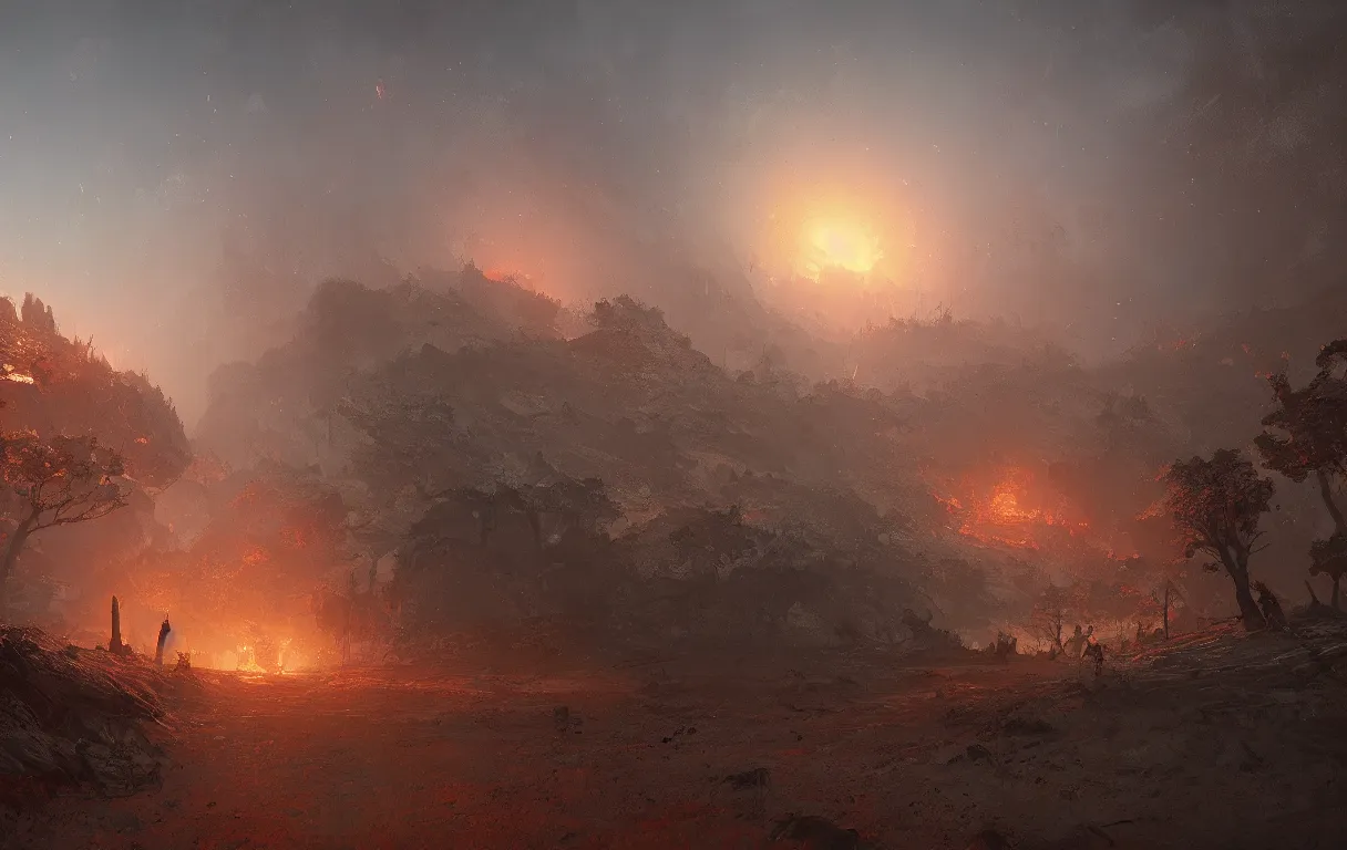 Image similar to A digital painting of scorched earth, by Ismail Inceoglu and Caspar David Friedrich, stunning, photorealistic, highly-detailed, 4k, ue5, light effect, rtx on, realistic, cinematic, IMAX quality, trending on artstation