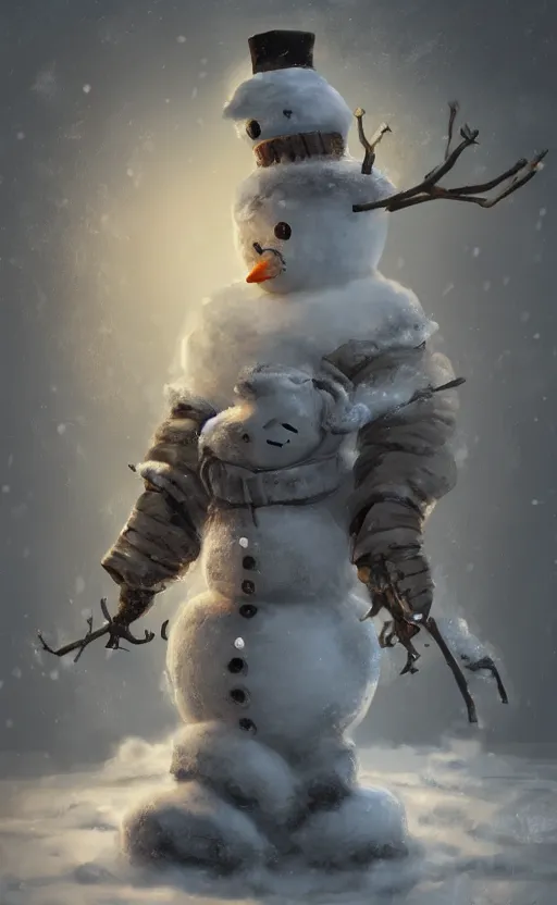 Image similar to a snowman depicted and made into a transformer, hybrid, dynamic lighting, photorealistic fantasy concept art, trending on art station, stunning visuals, creative, cinematic, ultra detailed