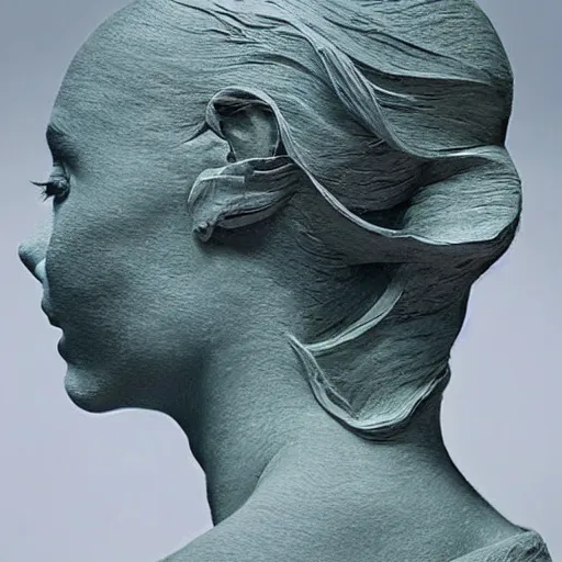 Prompt: a beautiful sculpture of a person in profile, with their features appearing both in front of and behind their head. reddit by scarlett hooft graafland, by theodore chasseriau terrifying, random