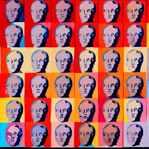 Prompt: fifty bald men by andy warhol