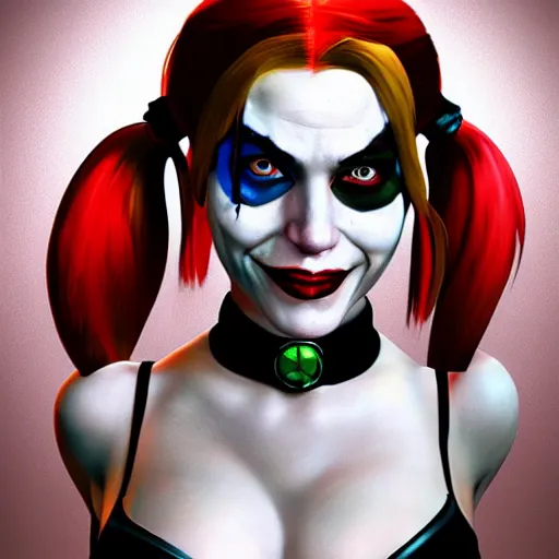 Image similar to hyperrealist portrait of harleyquinn, photo realistic, dynamic lighting, artstation, poster, volumetric lighting, very detailed faces, 4 k, award winning