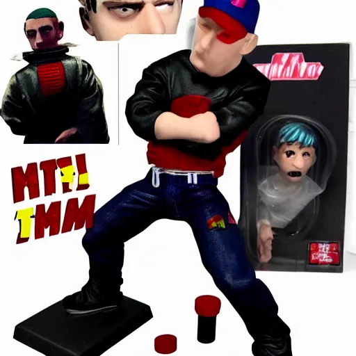 Image similar to eminem cosplay tracey, stop motion vinyl action figure, plastic, toy, butcher billy style