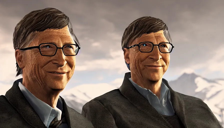 Image similar to character screenshot of bill gates, skyrim, enb, 4 k, bokeh