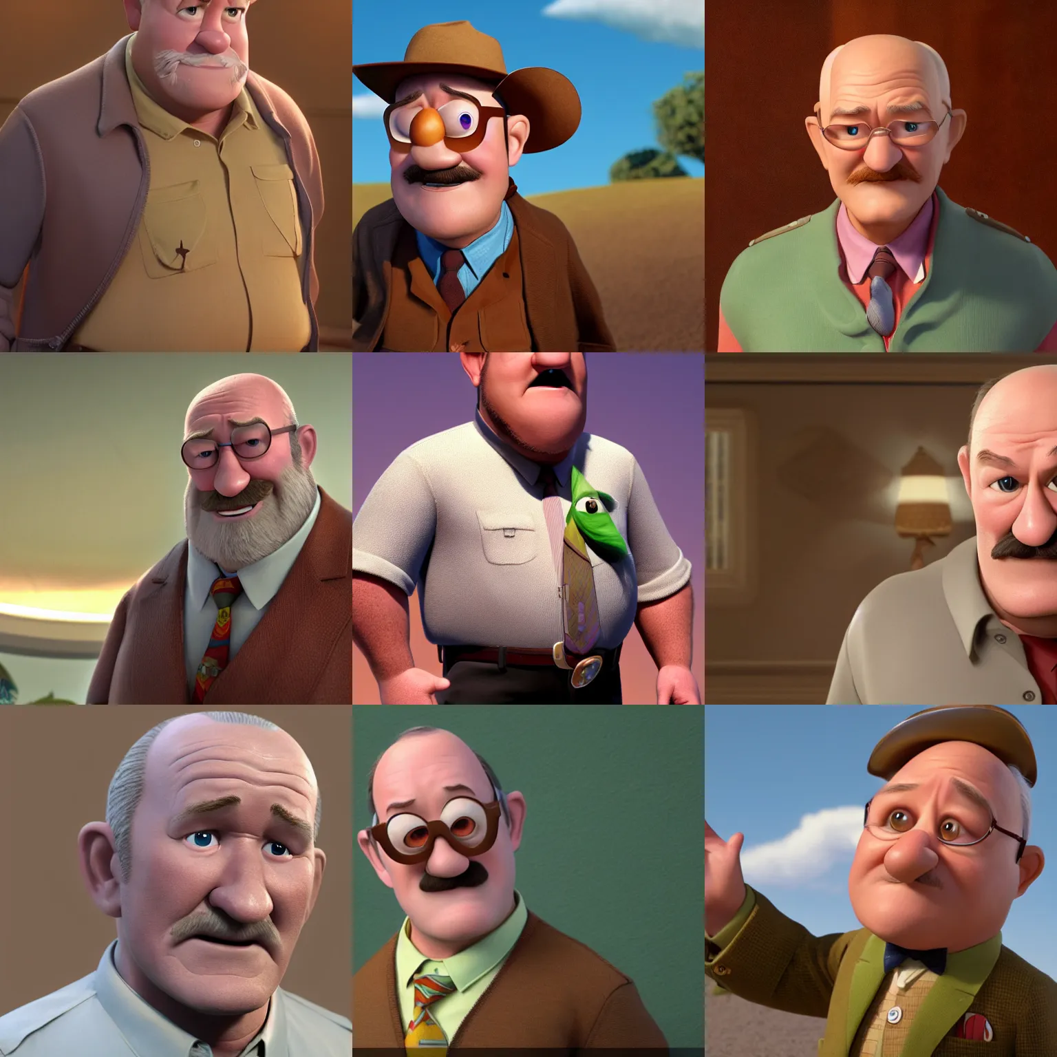 Prompt: gene hackman as a pixar disney character from up ( 2 0 0 9 ), unreal engine, octane render, 3 d render, photorealistic - c 1 1