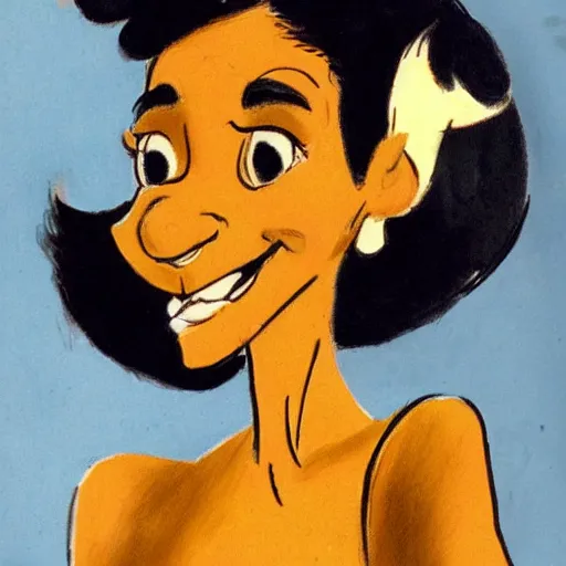 Image similar to milt kahl sketch of black hair cuban girl with dog nose