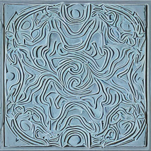 Prompt: thin lines, fractals, lichen macro, serpentine twisty maze, carved soapstone ceiling relief paneling white and pale blue