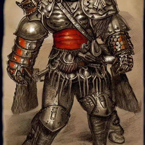 Image similar to a kislev warrior who is wearing iron gauntlets in the shape of bear claws in the style of warhammer fantasy : : head and shoulders drawing